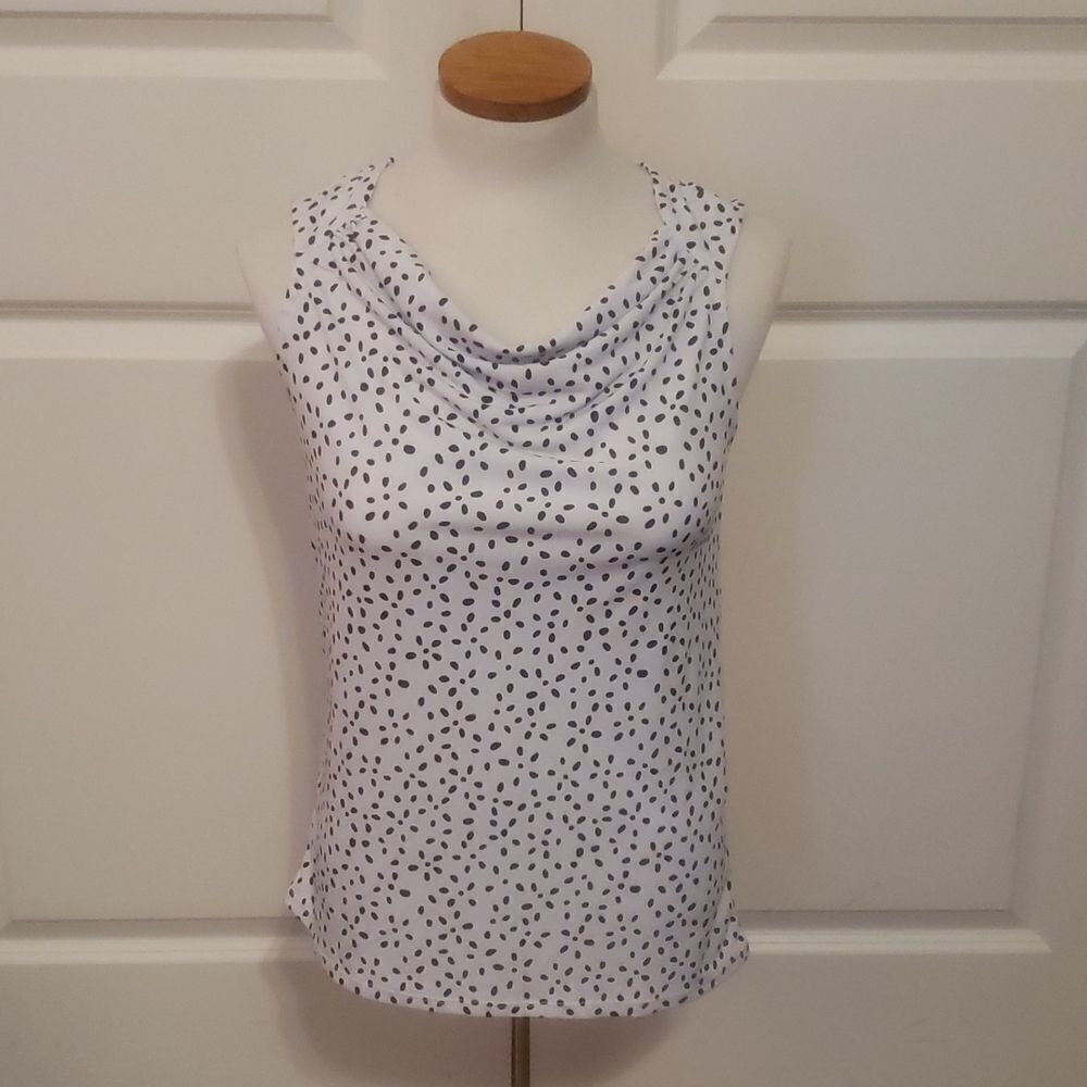 41 Hawthorn Annie SL Cowl Neck Shell Top White Black Polka‎ Dot XS New NWT
